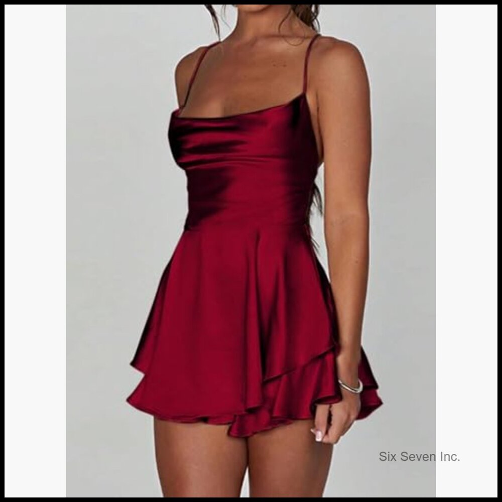 Polyester Backless Spaghetti Strap Cowl Neck Body… - image 5